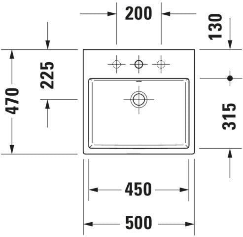 DURAVIT Vero Air Aufsatzbecken 500 mm, weiß, mit Überlauf, Hahnlochbank, geschliffen, Rückwand glasiert