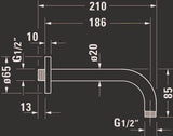 DURAVIT Brausearm L 210mm Chrom Wandmontage mit eckiger Rosette