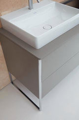 Duravit XSquare Konsole 1400x550mm betongrau matt – 1 Ausschnitt, mit Siphonaussparung