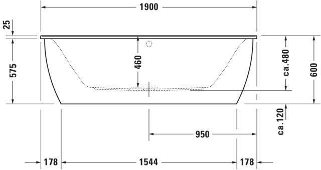 DURAVIT Darling New Badewanne 1900x900 mm Vorwand, weiß Acryl mit Gestell & 2 Rückenschrägen