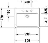 Duravit Waschtisch Vero 600 mm mit Überlauf, 1 Hahnloch, geschliffen, weiß