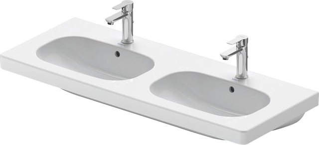 Duravit D-Code Doppelwaschtisch 1200 mm mit Überlauf, Hahnlochbank, 2 Becken, weiß