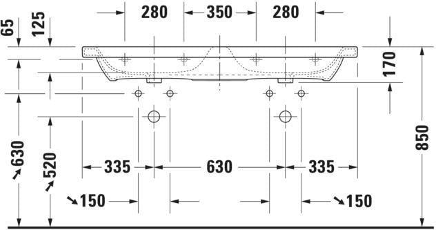 Duravit DuraStyle Doppelwaschtisch 1300 mm – Wandhängend, 2 Hahnlöcher, mit Überlauf, Weiß