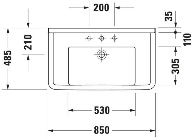 DURAVIT Möbelwaschtisch Starck 3 850 mm mit Überlauf, 1 Hahnloch, weiß – Wandhängend