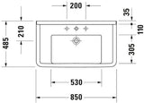 DURAVIT Möbelwaschtisch Starck 3 850 mm mit Überlauf, 1 Hahnloch, weiß – Wandhängend
