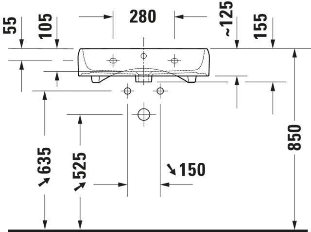 DURAVIT Qatego Waschtisch 600 mm mit Hahnlochbank und Überlauf in Weiß mit HygieneGlaze