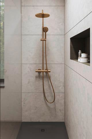 DURAVIT Duschsystem MinusFlow mit Brausethermostat, Bronze Gebürstet, 1124 mm