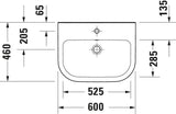 Duravit D-Code 2.0 Waschtisch, Weiß Hochglanz, Rund, 600 mm, Wandhängend, mit Überlauf