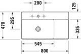 Duravit DuraSquare Möbel-Waschtisch 800 mm Weiß mit Hahnlochbank, Becken links, inkl. Halbsäule