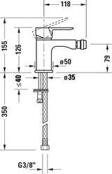 DURAVIT A.1 Einhebel-Bidetmischer mit Zugstangen-Ablaufgarnitur, chrom, Ausladung 118 mm