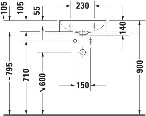 DURAVIT DuraSquare Handwaschbecken 450 mm weiß mit Hahnlochbank und Halbsäule