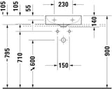 DURAVIT DuraSquare Handwaschbecken 450 mm weiß mit Hahnlochbank und Halbsäule