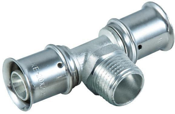 MULTITUBO Metall-Press-T-Stück mit Außengewinde 16 x 1/2 Zoll x 16 mm – 10 Stück