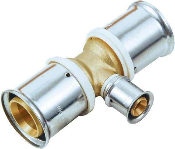 MULTITUBO Press-T-Stück nicht verzinnt 32x40x32mm von DW Verbundrohr GmbH – Messing, reduzierend, mit Sichtfenster