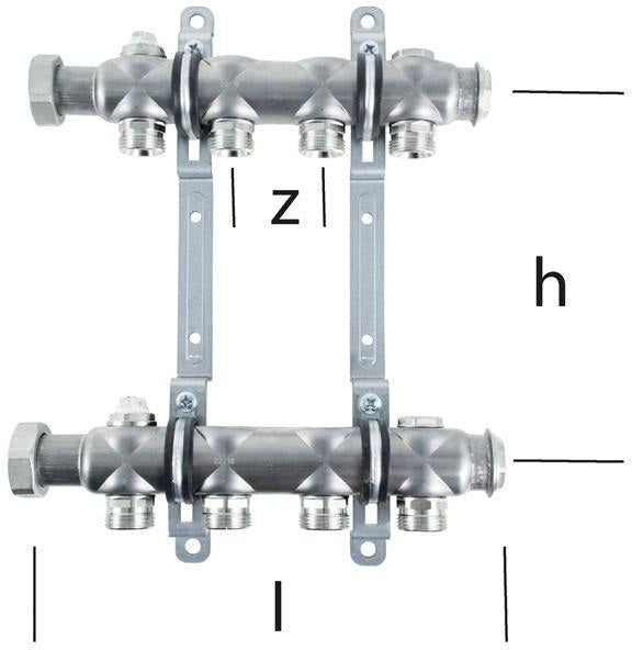 MULTITUBO Heizkörper-Verteiler 2 Kreise 140x185x50mm – Edelstahl DN 32 mit Entlüftung