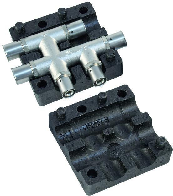 MULTITUBO Kreuzungsfitting mit EPS-Box 16x16x16 mm – verzinntes Messing, Presshülse mit Sichtfenster