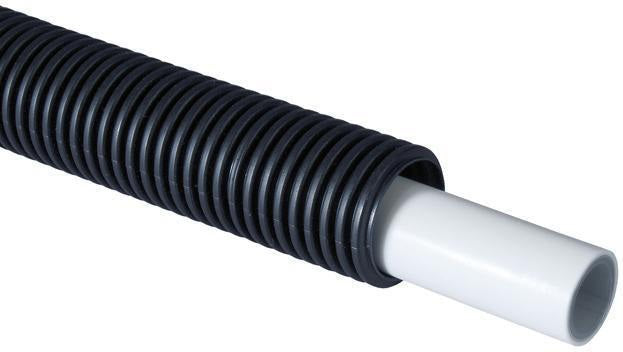 MULTITUBO Alu-Verbundrohr 16x2mm mit Schutzrohr schwarz – 75 m Rolle, DVGW, sauerstoffdicht