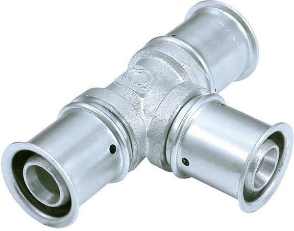 MULTITUBO Press-T-Stück 16x16x16mm von DW Verbundrohr – Messing verzinnt, mit Sichtfenster