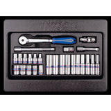 KING TONY Profi-Werkzeuge - 1/4" Steckschlüssel-Set, metrisch, mit Zubehör, Thermoform - 26 tlg. 92526MR