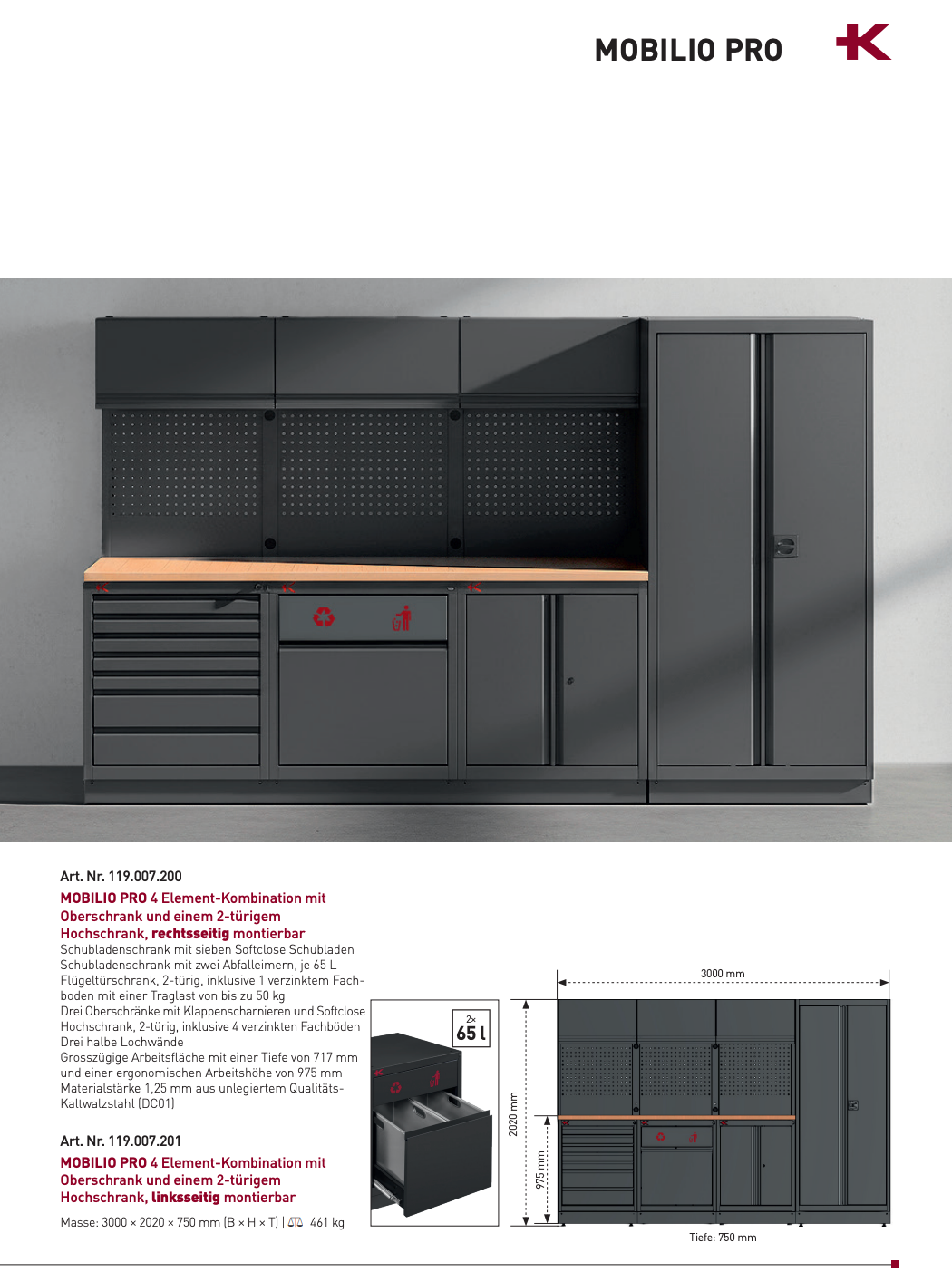 Kraftwerk MOBILIO PRO 4-Element-Werkstatteinrichtung mit Hochschrank - Made in Germany - Art. 119.007.200