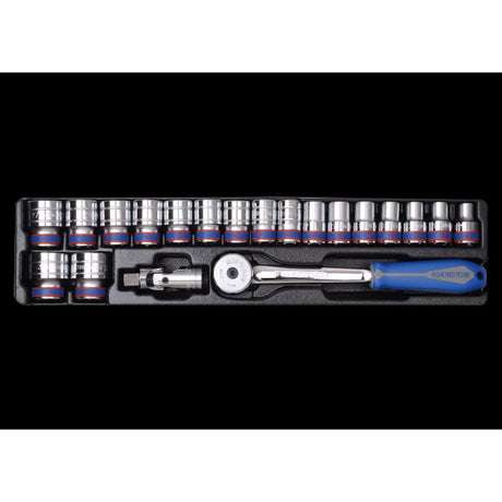 KING TONY Profi-Werkzeuge - 1/2" Steckschlüssel- Set, metrisch, mit Zubehör - 20 tlg. 94319MR01