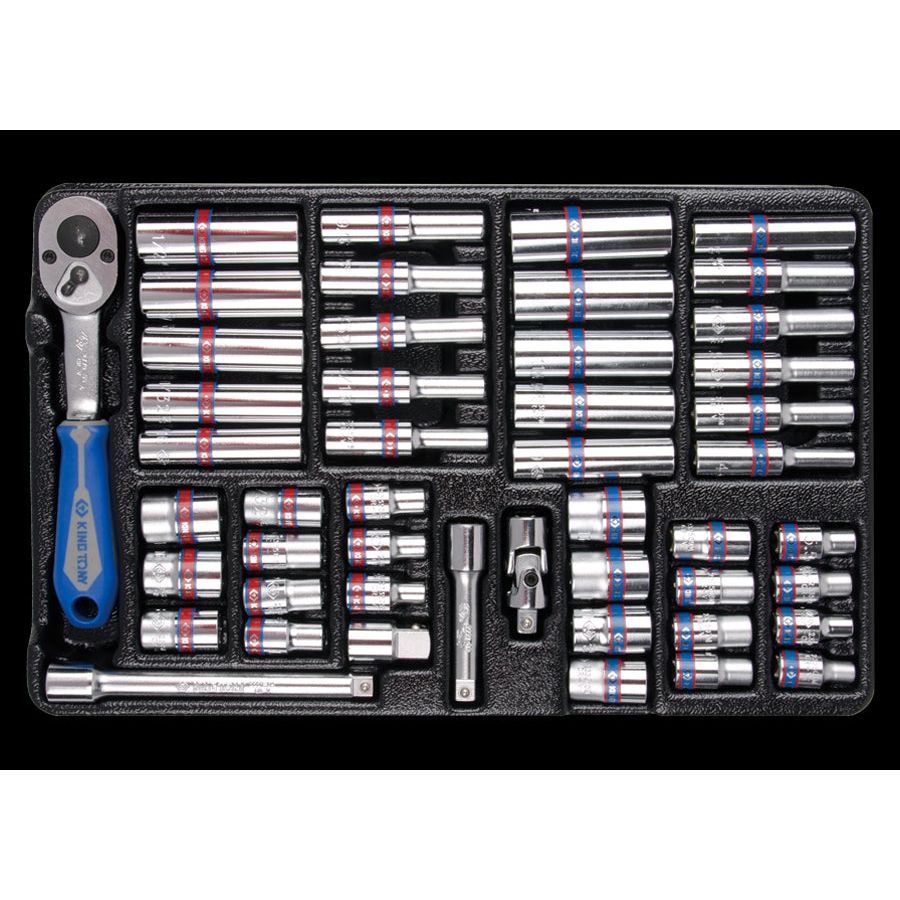 KING TONY Profi-Werkzeuge - 1/4" Steckschlüssel-Set, metrisch, mit Zubehör, Thermoform - 48 tlg. 92548CR