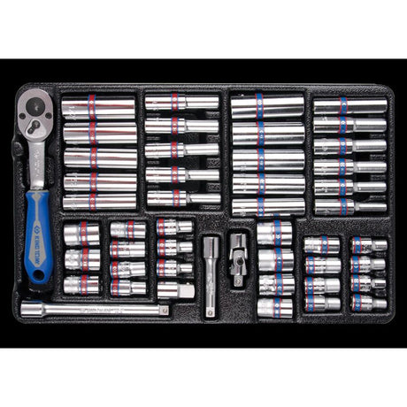 KING TONY Profi-Werkzeuge - 1/4" Steckschlüssel-Set, metrisch, mit Zubehör, Thermoform - 48 tlg. 92548CR