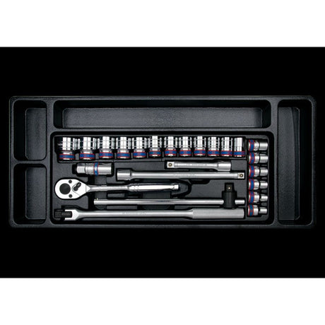 KING TONY Profi-Werkzeuge - 1/2" Steckschlüssel- Set, metrisch, mit Zubehör - 24 tlg. 94526MR01