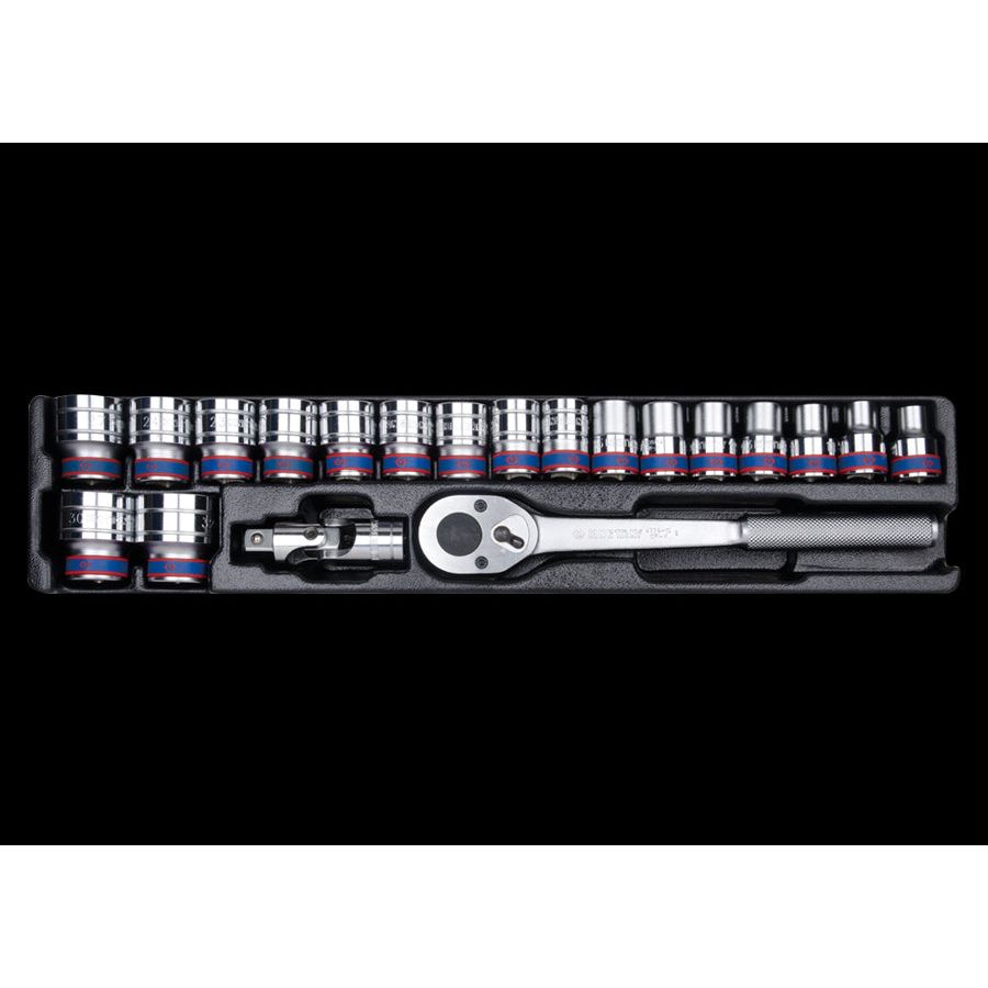 KING TONY Profi-Werkzeuge - 1/2" Steckschlüssel- Set, metrisch, mit Zubehör - 20 tlg. 94319MR02