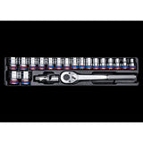 KING TONY Profi-Werkzeuge - 1/2" Steckschlüssel- Set, metrisch, mit Zubehör - 20 tlg. 94319MR02
