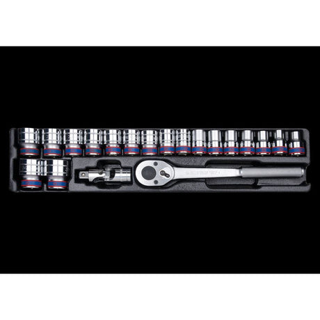KING TONY Profi-Werkzeuge - 1/2" Steckschlüssel- Set, metrisch, mit Zubehör - 20 tlg. 94319MR02