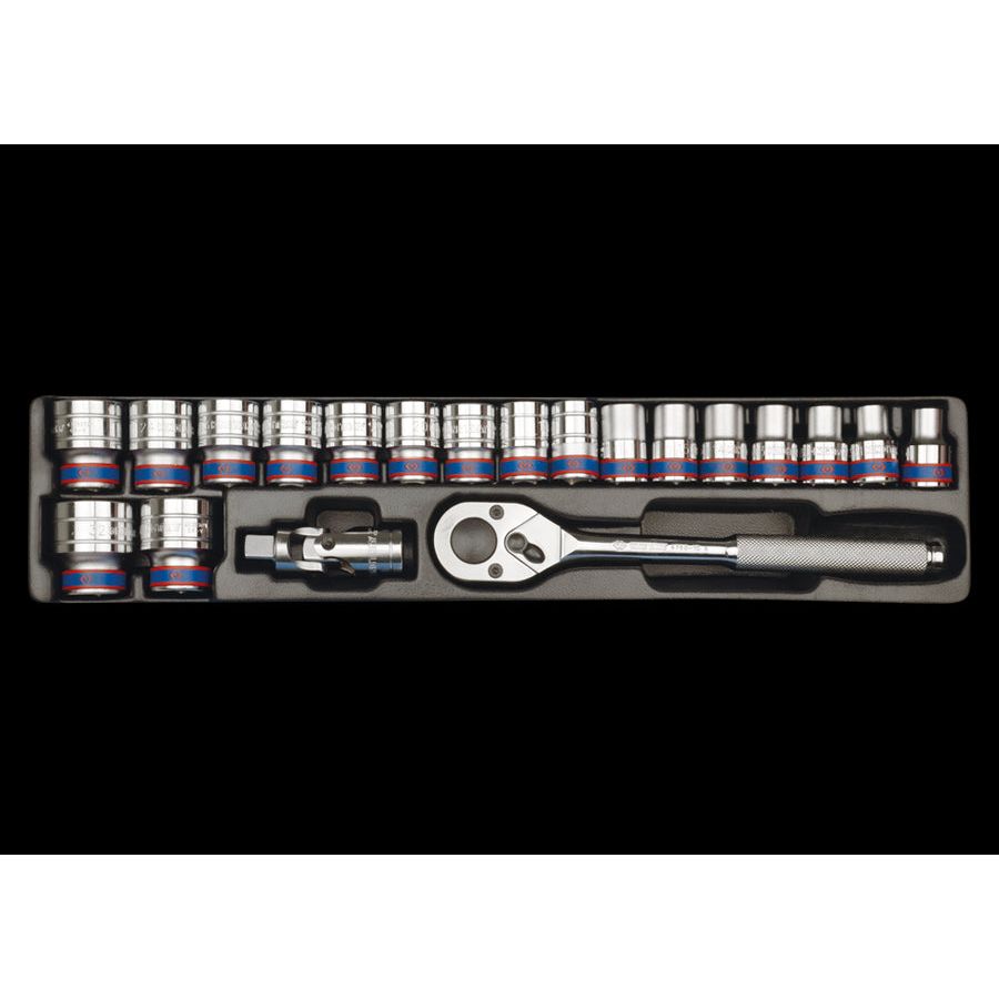 KING TONY Profi-Werkzeuge - 1/2" Steckschlüssel- Set, metrisch, mit Zubehör - 20 tlg. 94319MR05