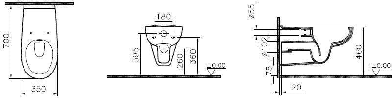 VitrA Conforma Wand-WC Tiefspüler spülrandlos barrierefrei 350 x 700 mm Weiß Hochglanz – 4 Stück