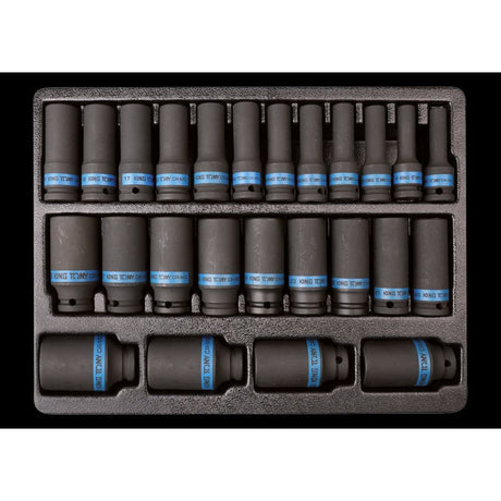 KING TONY Profi-Werkzeuge - 1/2" Kraft-Steckschlüsselset, lang, metrisch - 25 tlg. 94435MP