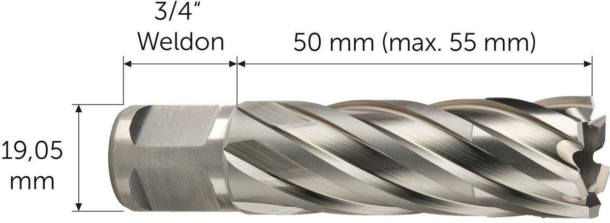 FEIN Kernbohrer NOVA 50 D.12mm Weldon – HSS, 50mm Schnitttiefe, hohe Standzeit