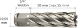 FEIN Kernbohrer NOVA 50 D.12mm Weldon – HSS, 50mm Schnitttiefe, hohe Standzeit