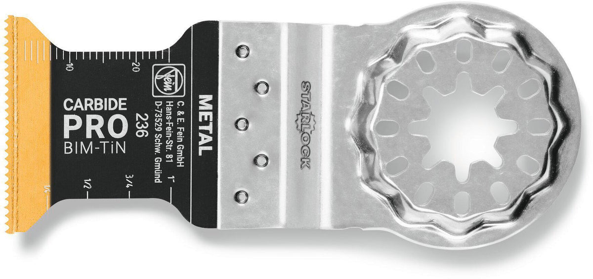 FEIN Sägeblatt E-Cut Carbide Pro 32 mm Starlock – TiN-beschichtetes HM-Tauchsägeblatt für Metall, Mauerwerk und Hartholz