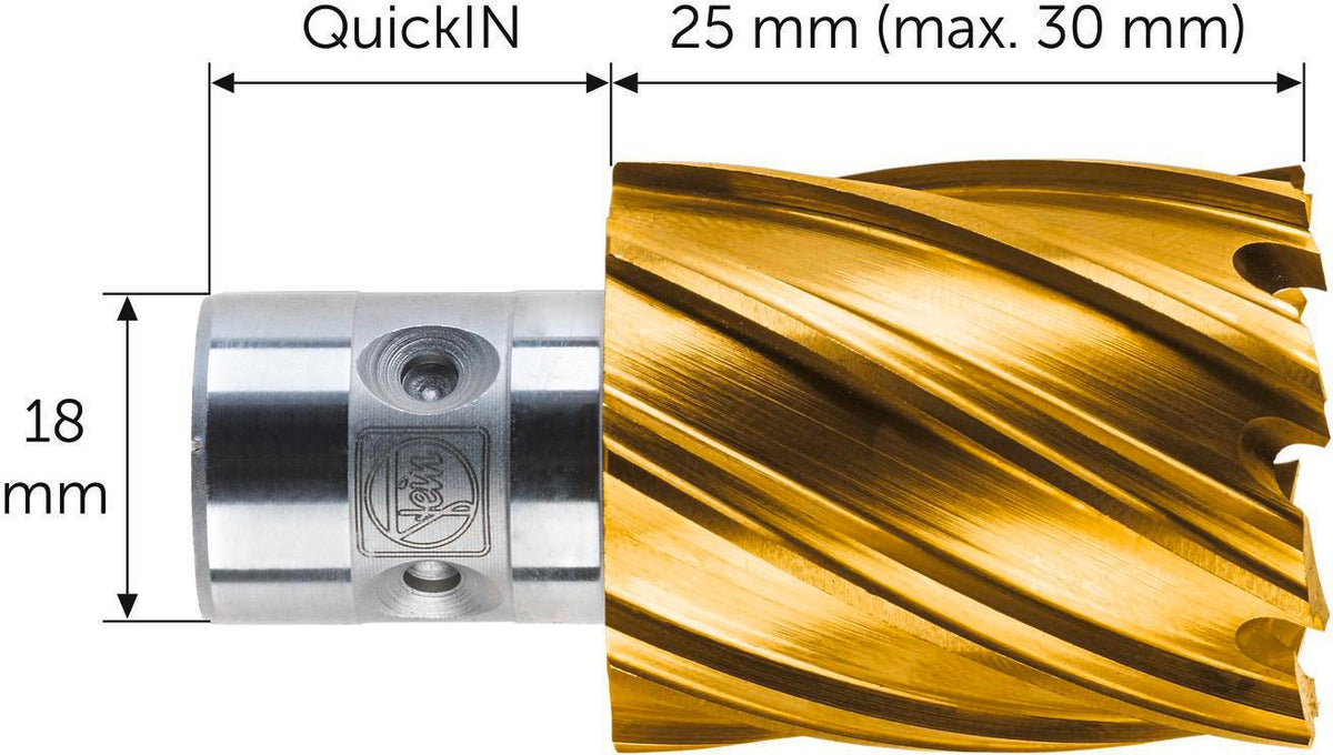FEIN Kernbohrer DURA 25 D.12mm TiN-beschichtet Quick IN – HSS, 60 mm, 4 Zähne
