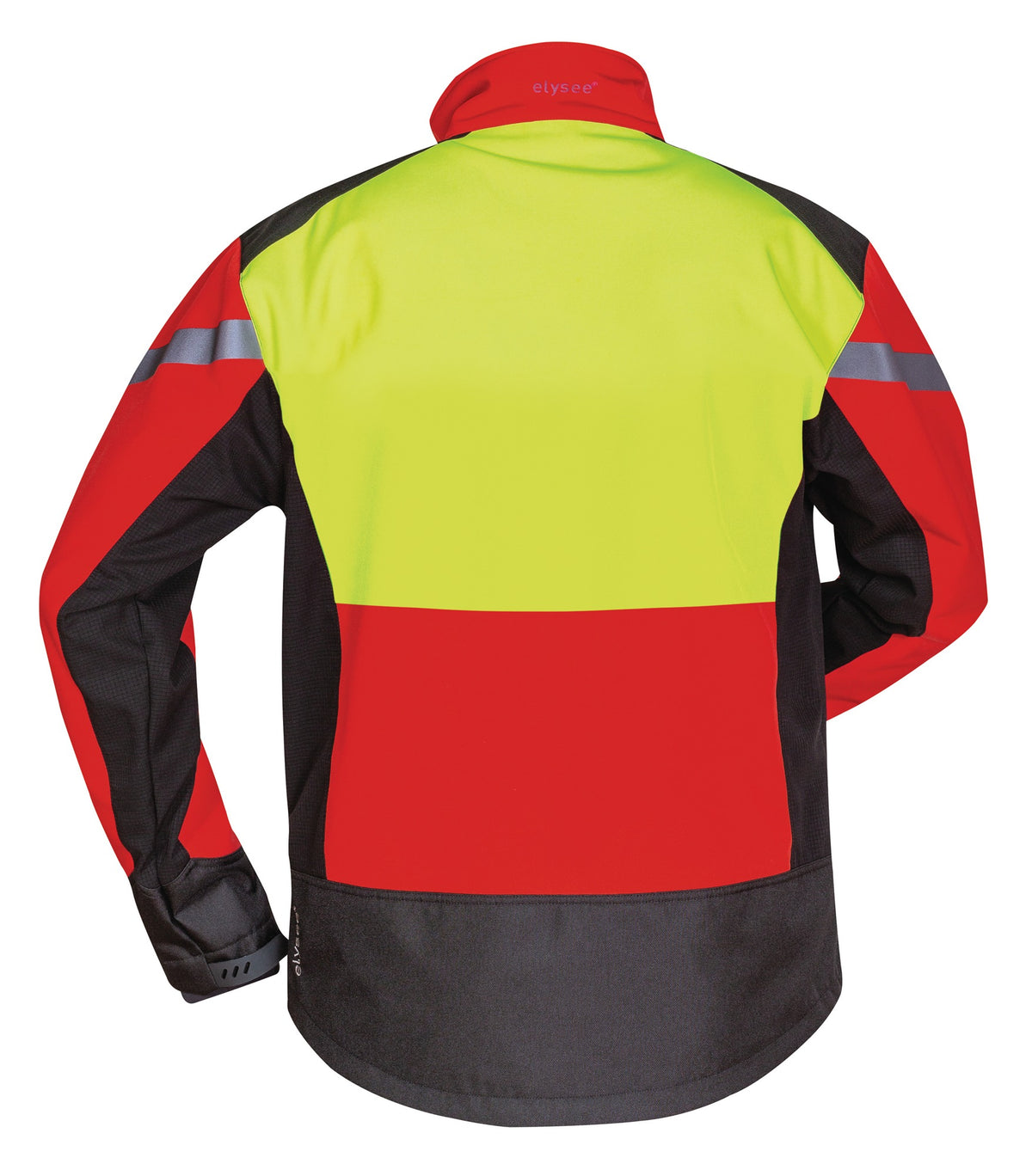 Waldarbeiter-Softshelljacke ESCHE rot/gelb/schwarz ELYSEE – wind- und wasserdicht, Cordura®-Verstärkung