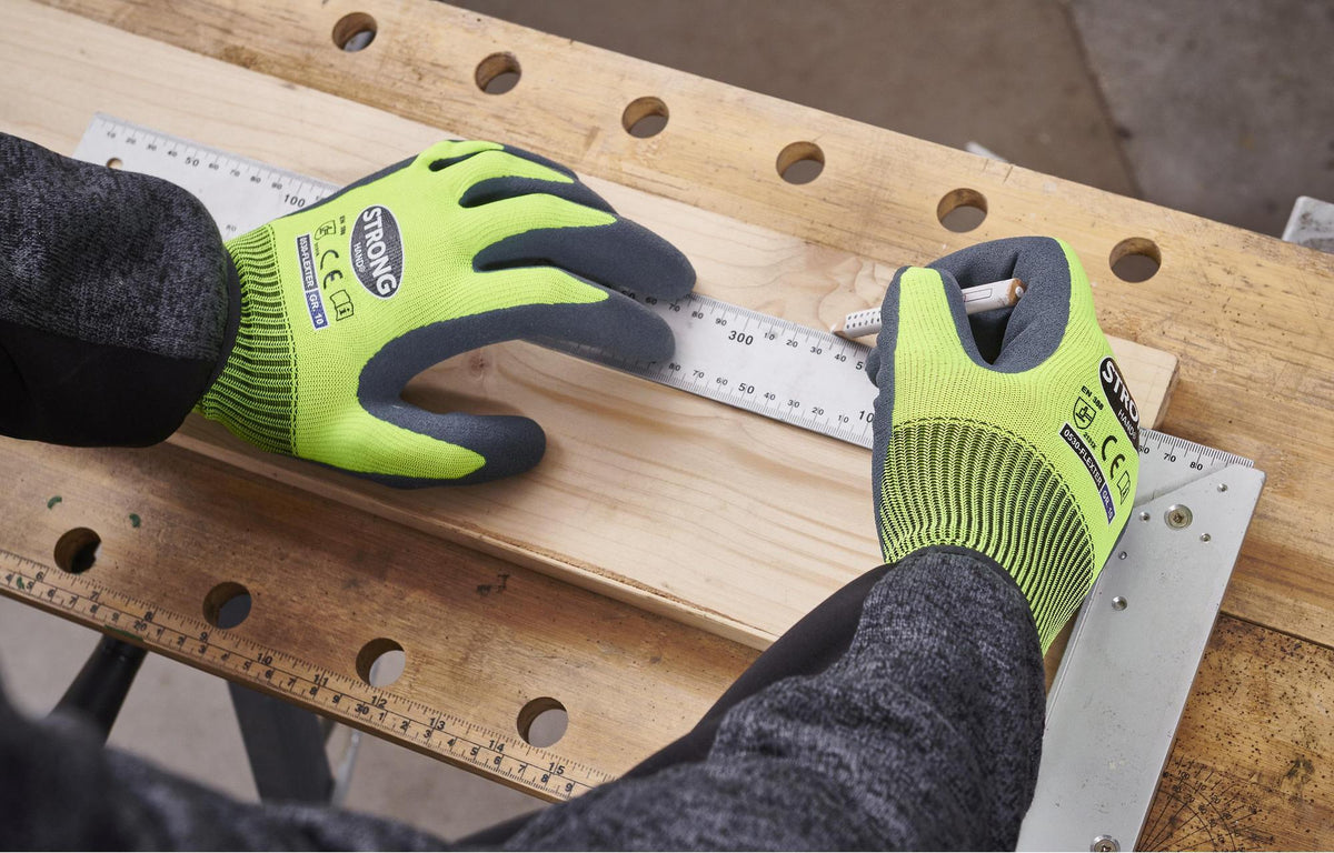 STRONGHAND Handschuhe Flexter Gr.7 neongelb/grau EN 388 PSA II – 12 Paar