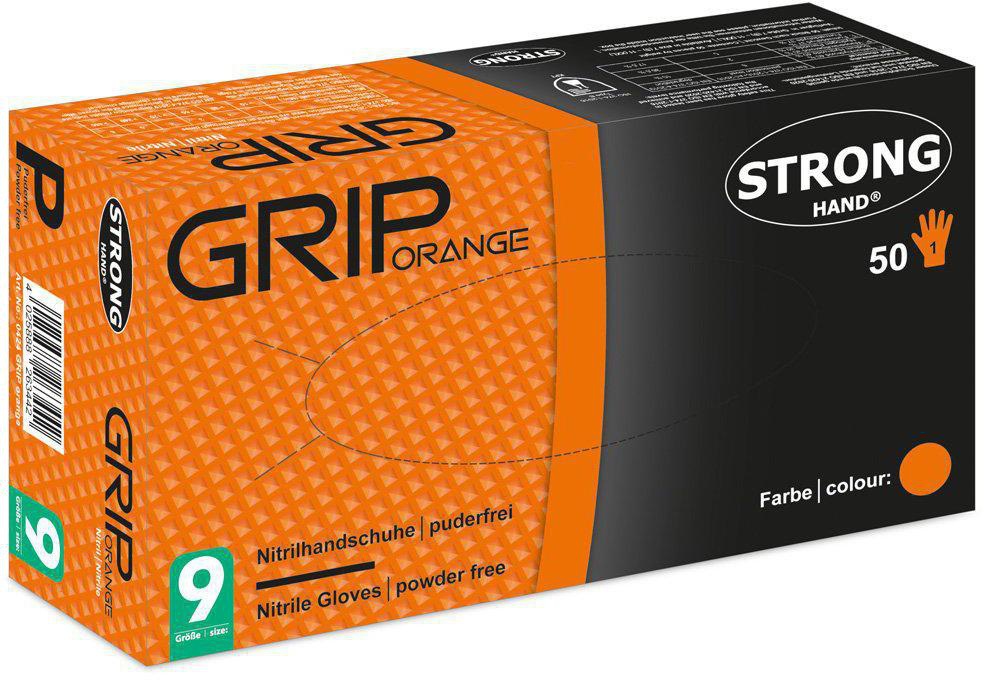 STRONGHAND Einweghandschuhe Nitril Orange Gr. 8 – 50 Stück, puderfrei & lebensmittelecht