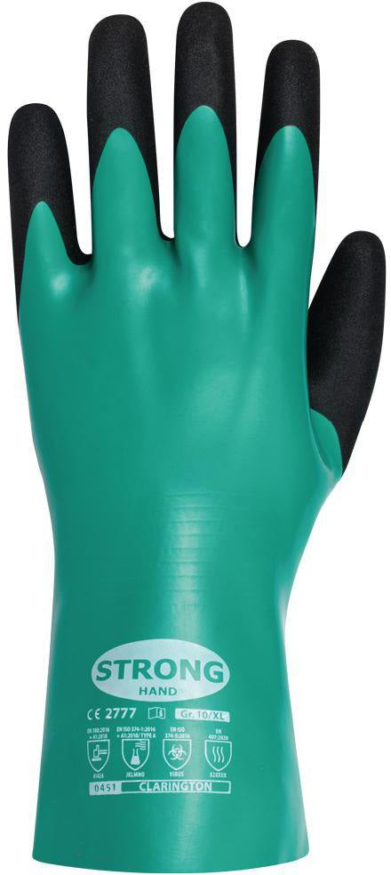 STRONGHAND Chemiehandschuhe CLARINGTON Gr.10 grün/schwarz EN 407/EN 388/EN 374 – 12 Paar