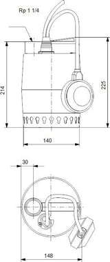 GRUNDFOS Kellerentwässerungspumpe Unilift KP150-A1 mit Schwimmerschalter, 0,3 kW, 5 m Kabel