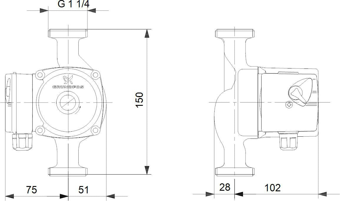 GRUNDFOS Zirkulationspumpe UPS 25-40 N 180 mm 1x230V G1 1/2