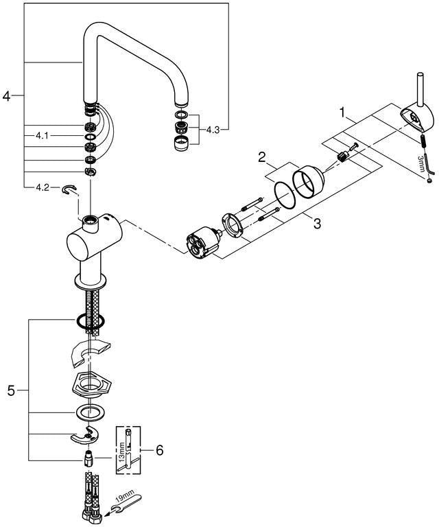 GROHE Minta Einhand-Spültischbatterie U-Auslauf hard graphite gebürstet