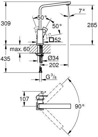 GROHE Eurocube Einhand-Spültischbatterie – Hoher Auslauf, 90° schwenkbar, Chrom