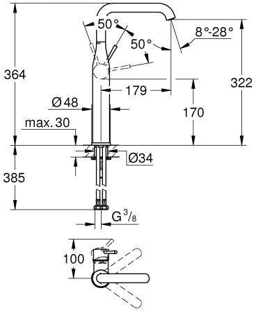 GROHE Essence Einhand-Waschtischbatterie XL-Size cool sunrise gebürstet für freistehende Waschschüsseln