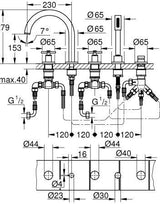 GROHE Atrio 5-Loch-Wannen-Kombination 29408 mit Kreuz-Griffen in Chrom