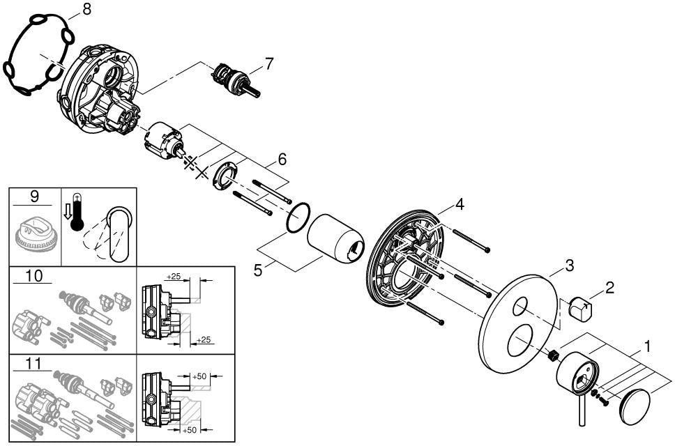 GROHE Atrio Einhandbatterie 3-Wege Umstellung Fertigmontageset Chrom