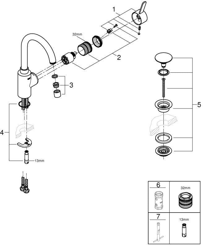 GROHE Eurosmart Cosmopolitan Einhand-Waschtischbatterie L-Size Chrom mit Push-open Ablaufgarnitur